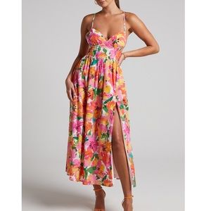 SHOWPO Shairah Midaxi Dress - Cross Back Gathered Sweetheart Dress.